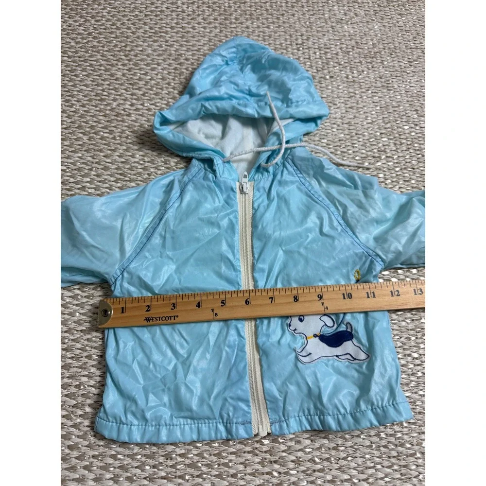 Vintage Wonderalls Light Blue Puppy Dog Hooded Windbreaker Jacket 80's 18 months